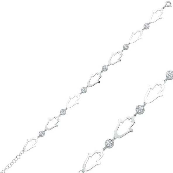 925 Ayar Gümüş Fatma Ana Eli Bileklik ürün görseli 1