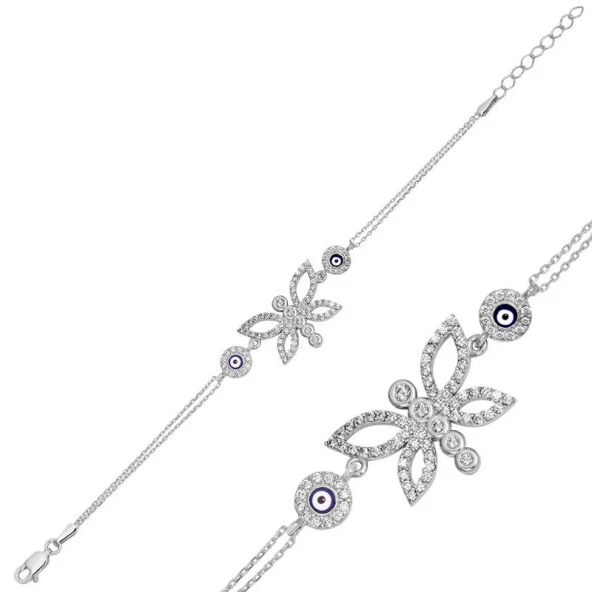 925 Ayar Gümüş Nazarlı Kelebek Bileklik ürün görseli 1