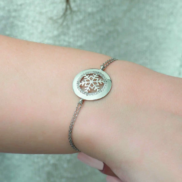 925 Ayar Gümüş Kar Tanesi Bileklik - Resim 3