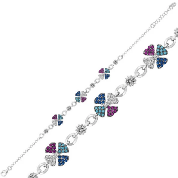 925 Ayar Gümüş Yonca Renkli Bileklik ürün görseli 1