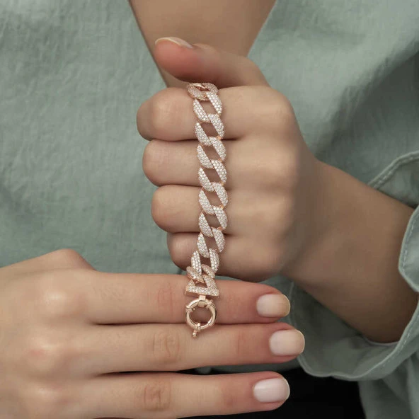 925 Ayar Gümüş Rose Taşlı Gurmet Bileklik - Resim 2