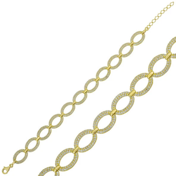 925 Ayar Gümüş Gold Oval Taşlı Bileklik ürün görseli 1