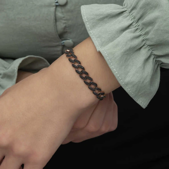 925 Ayar Gümüş Siyah Taşlı Gurmet Bileklik - 5