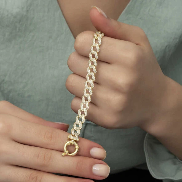 925 Ayar Gümüş Gold Taşlı Gurmet Bileklik - Resim 4