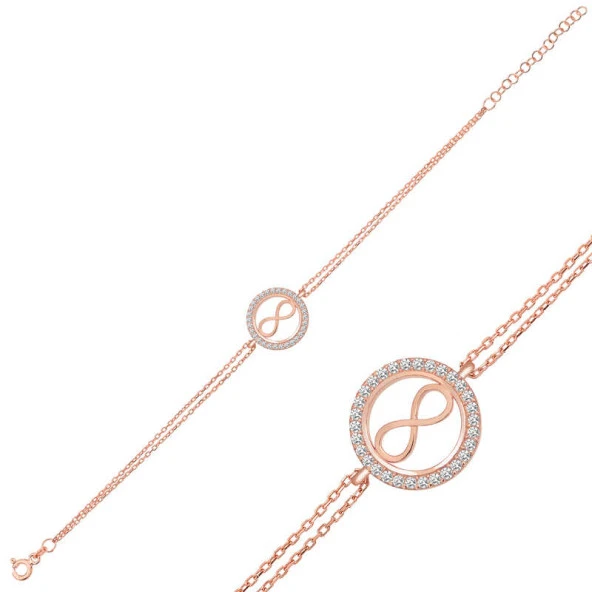 925 Ayar Gümüş Rose Sonsuzluk Bileklik - Resim 2