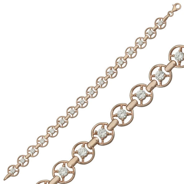 925 Ayar Gümüş Rose Yuvarlak Su Yolu Bileklik - Resim 2