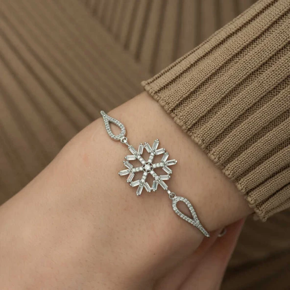 925 Ayar Gümüş Baget Taşlı Kar Tanesi Bileklik - 3