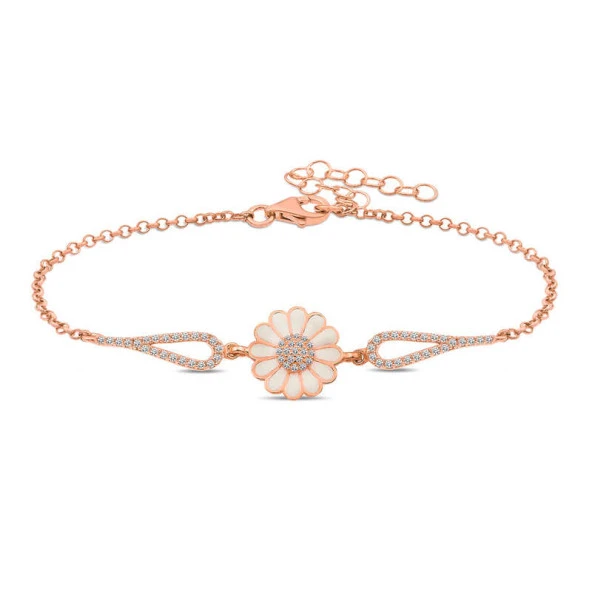 ​925 Ayar Gümüş Rose Papatya Kadın Bileklik ürün görseli 1