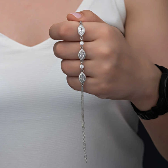 925 Ayar Gümüş Mekik Zirkon Taşlı Kadın Bileklik - 2