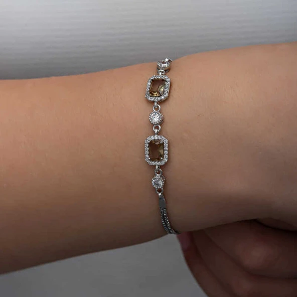 ​925 Ayar Gümüş Kare Zultanit Taşlı Kadın Bileklik - Resim 3