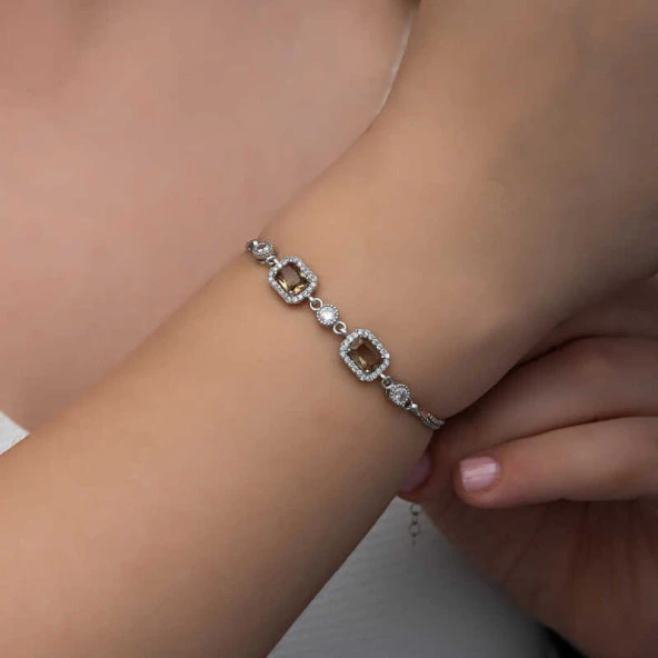 ​925 Ayar Gümüş Kare Zultanit Taşlı Kadın Bileklik - Resim 4
