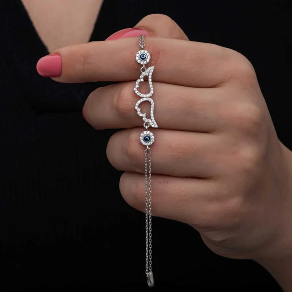 925 Ayar Gümüş Nazarlı Melek Kanadı Kadın Bileklik ürün görseli 1