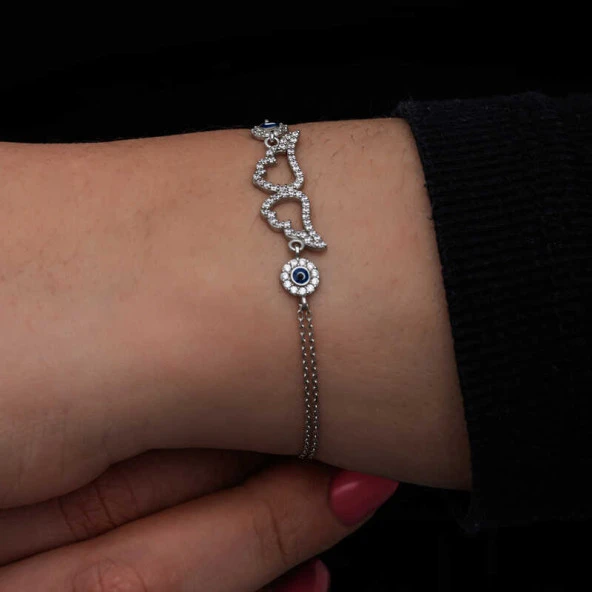 925 Ayar Gümüş Nazarlı Melek Kanadı Kadın Bileklik - Resim 4