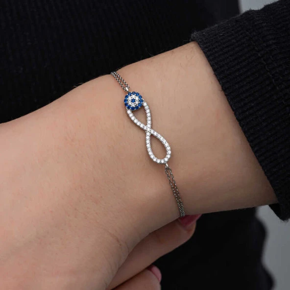 925 Ayar Gümüş Nazarlı Sonsuzluk Kadın Bileklik - 2