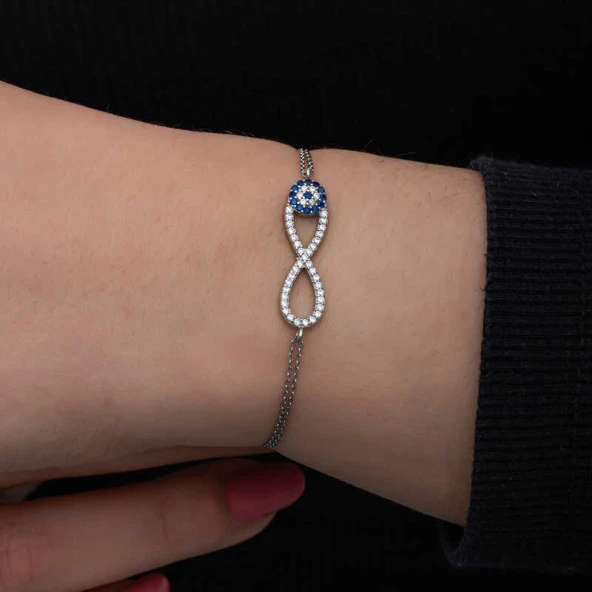 925 Ayar Gümüş Nazarlı Sonsuzluk Kadın Bileklik - 4