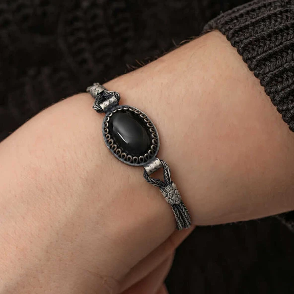 Gümüş Oniks Taşlı Kazaziye Bileklik - Resim 2