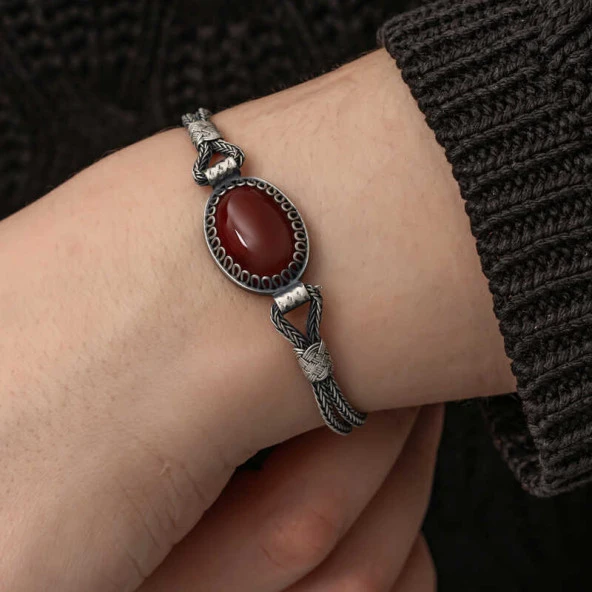 Gümüş Akik Taşlı Kazaziye Bileklik - Resim 2