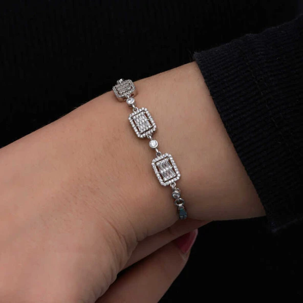 925 Ayar ​Gümüş Baget Taşlı Kadın Bileklik - 3