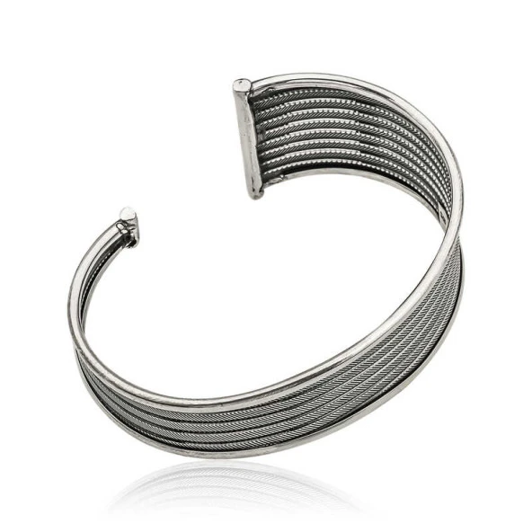 925 Ayar Gümüş Eskitme Desenli Bilezik - 2