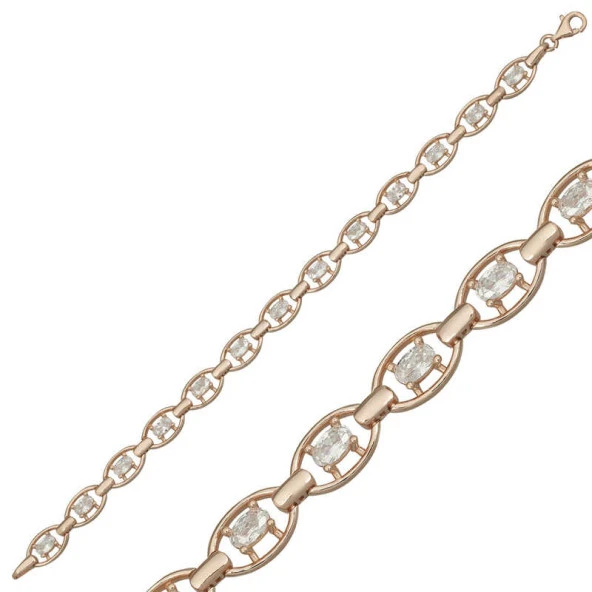 925 Ayar Gümüş Rose Oval Su Yolu Bileklik ürün görseli 1