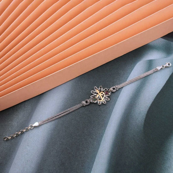 925 Ayar Gümüş Elif Vav Otantik Kadın Bileklik - Resim 3