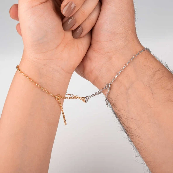 925 Ayar Gümüş Rodyum Rose Çift Kalpli Aşk Bileklik - Resim 2