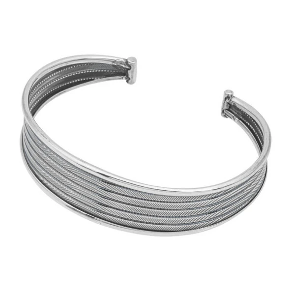 925 Ayar Gümüş Eskitme Desenli Kadın Bilezik - 2