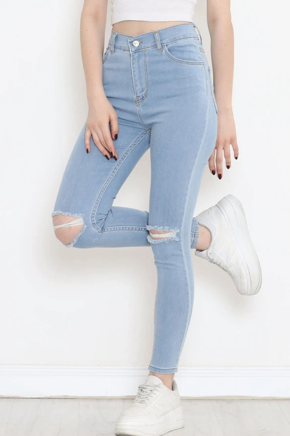 Biendes Lazer Kesim Dar Paça Kot Pantolon Buzmavi - 16665.925. - 2