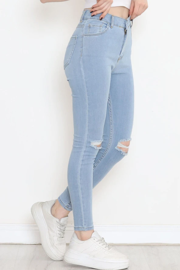 Biendes Lazer Kesim Dar Paça Kot Pantolon Buzmavi - 16665.925. - 4