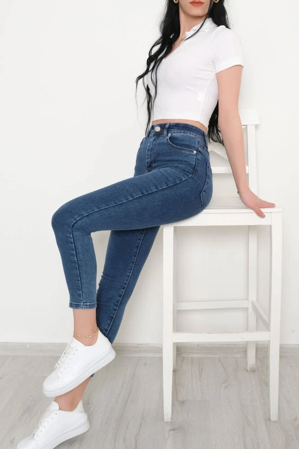 Süper Likra Kot Pantolon Mavi4 - 9815.1431. - Resim 4