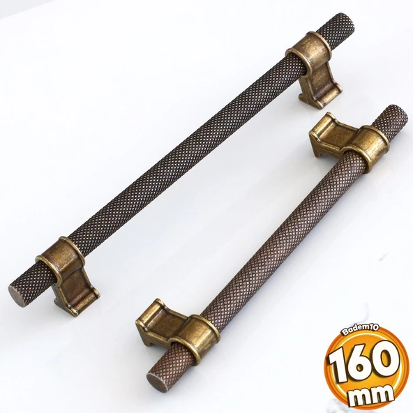 Hisar Eskitme Antik Sarı Metal 160 mm Tırtıklı Desen Mobilya Mutfak Dolap Kulpu Kulbu Kulpları
