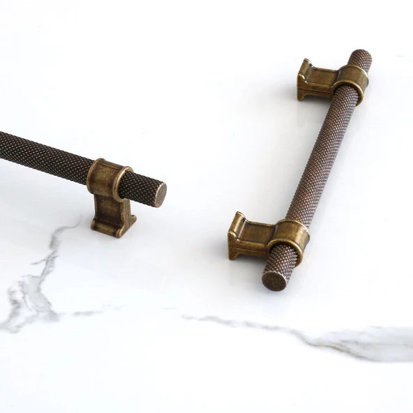 Hisar Eskitme Antik Sarı Metal 160 mm Tırtıklı Desen Mobilya Mutfak Dolap Kulpu Kulbu Kulpları - Resim 4