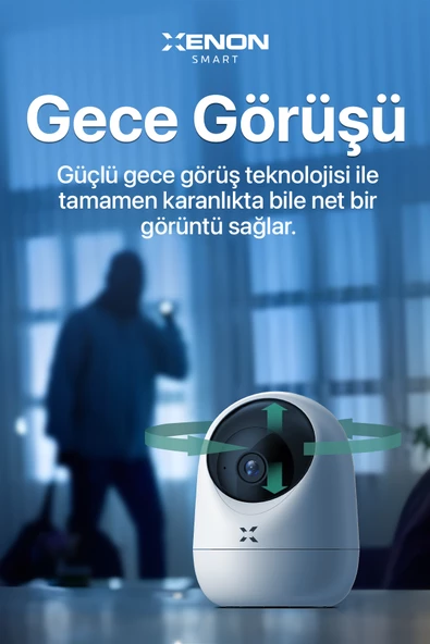 Xenon Smart Akıllı Wifi Kamera, Gece Görüşlü İç Mekan Kamerası, PTZ Yön Kontrol, Hareket Ses Algılama - Resim 3