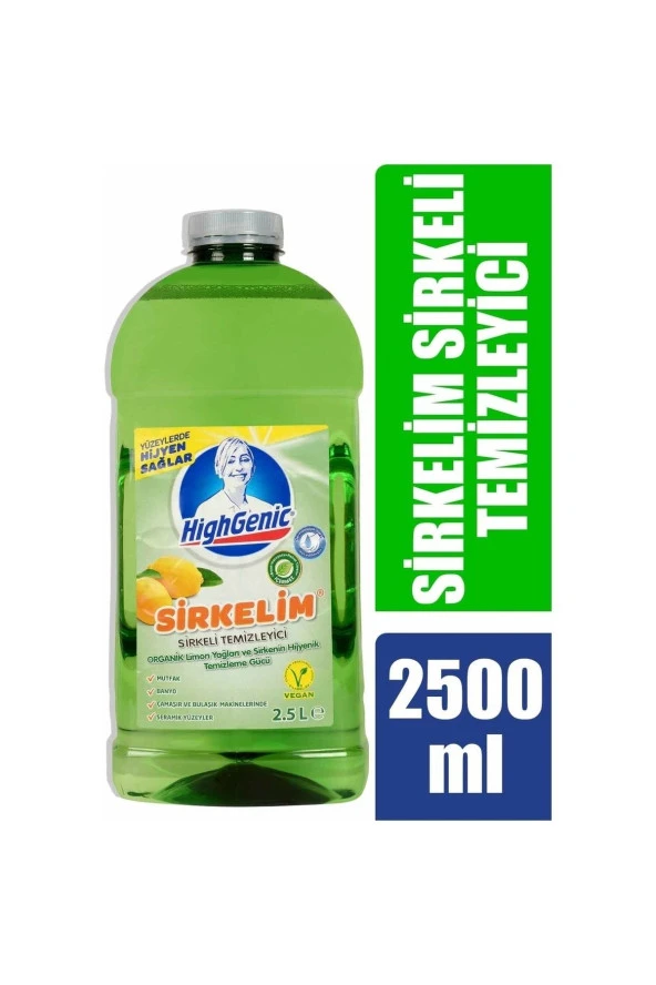 HİGHGENİC Sirkelim Sirkeli Temizleyici Organik Limon Esanslı Ekonomik Boy 2500 Ml