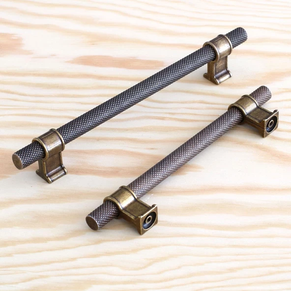 Hisar Eskitme Antik Sarı Metal 192 mm Tırtıklı Desen Mobilya Mutfak Dolap Kulpu Kulbu Kulpları - 7