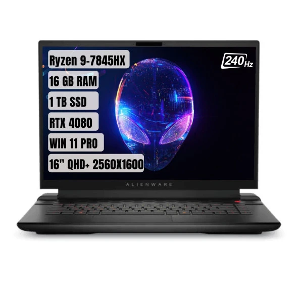 Dell Alienware M16 AWM16-R9 7845HX- 16" QHD+ 240Hz- 16GB- 1TB SSD- RTX4080- Q US İngilizce Klavye- 1 Yıl Dell TR Garanti