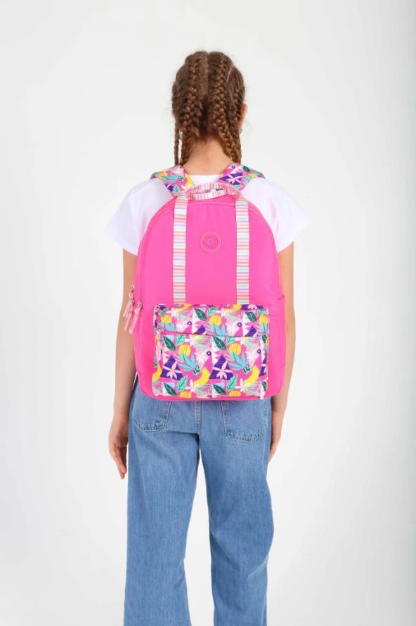 Kaukko Double Stripe Sırt Çantası Pink K1762 - Resim 2