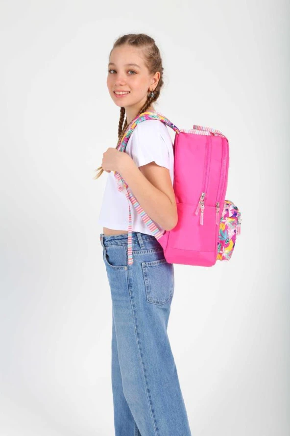 Kaukko Double Stripe Sırt Çantası Pink K1762 - Resim 3