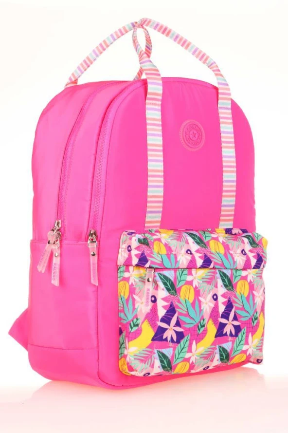 Kaukko Double Stripe Sırt Çantası Pink K1762 - Resim 5