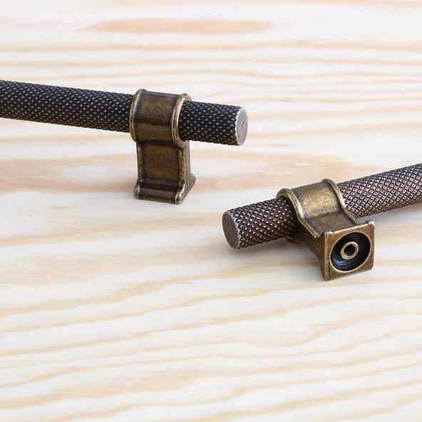 Hisar Eskitme Antik Sarı Metal 224 mm Tırtıklı Desen Mobilya Mutfak Dolap Kulpu Kulbu Kulpları - 8