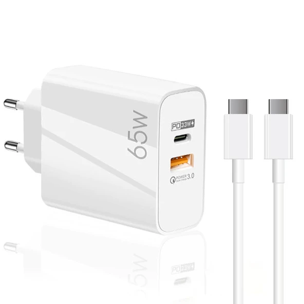 ScHitec 65W UsbA PD33W Quick Charger 3.0 Type-C to Type-C 2m Kablolu Hızlı Şarj Aleti Set