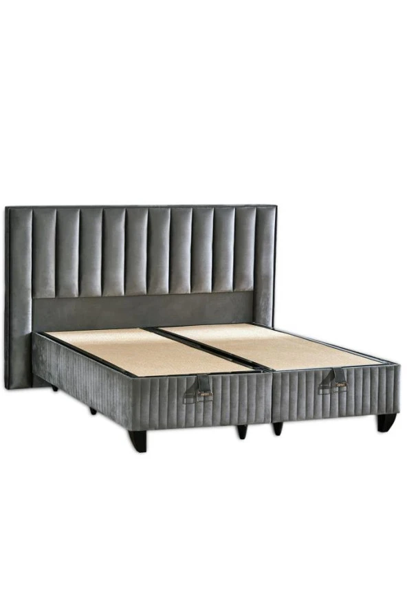 Niron Hades Lüks Baza ve Başlık Seti 200x200 cm Çift Kişilik Baza ve Başlık Takımı Koyu Gri Özel Kumaş - 2