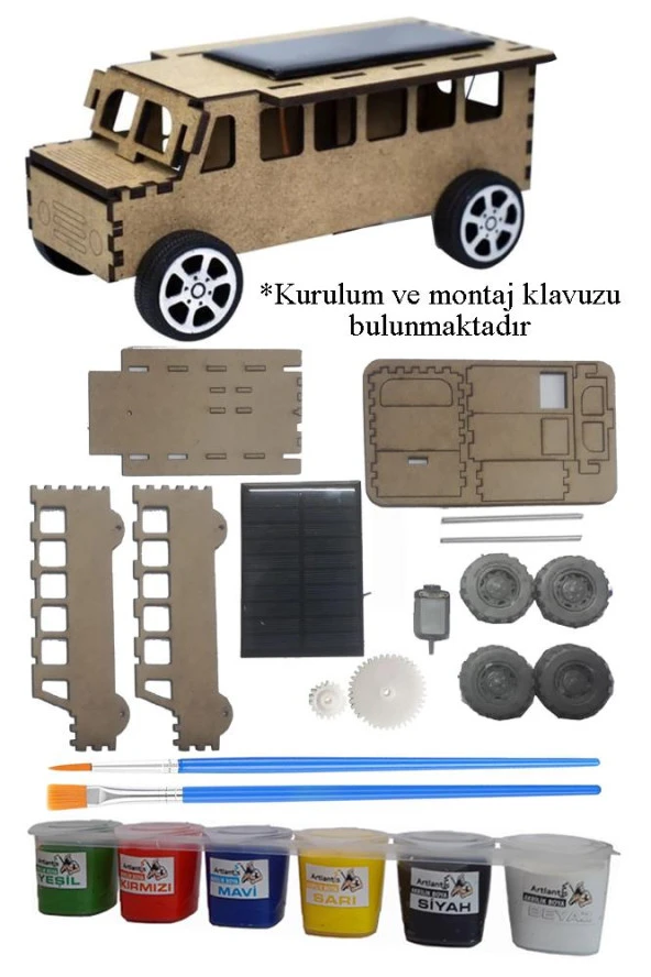 Boyanabilir Güneş Enerjili Otobüs Yapım Seti 1 Paket Güneş Paneli Motor Çark Dişli Şaft Deney Seti Solar Enerjili Otobüs