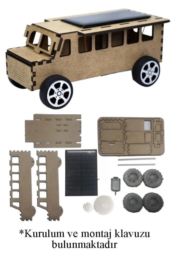Boyanabilir Güneş Enerjili Otobüs Yapım Seti 1 Paket Güneş Paneli Motor Çark Dişli Şaft Deney Seti Solar Enerjili Otobüs - 2