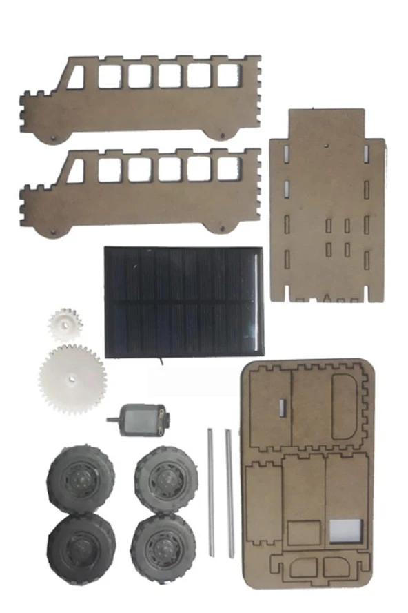 Boyanabilir Güneş Enerjili Otobüs Yapım Seti 1 Paket Güneş Paneli Motor Çark Dişli Şaft Deney Seti Solar Enerjili Otobüs - 3