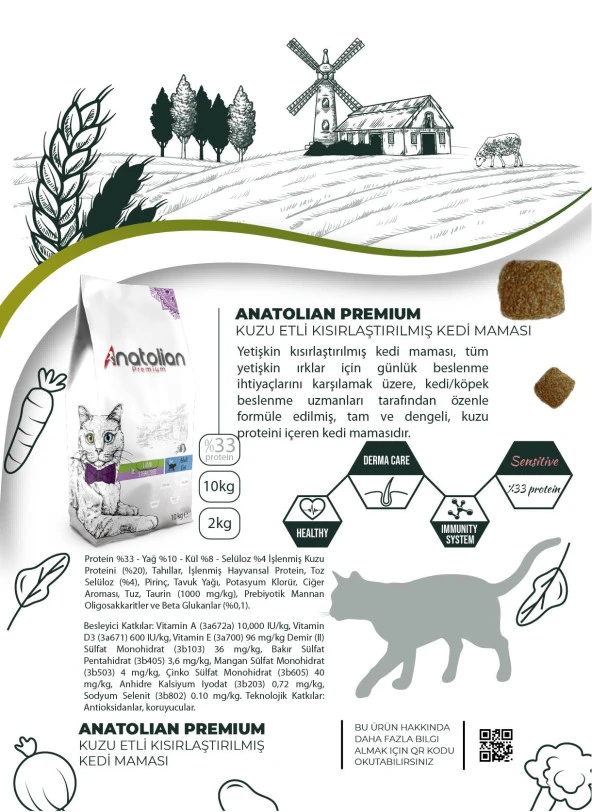 Anatolian Premium Sterilised Lamb Kuzulu Kısır Kedi Maması 10 Kg - 5