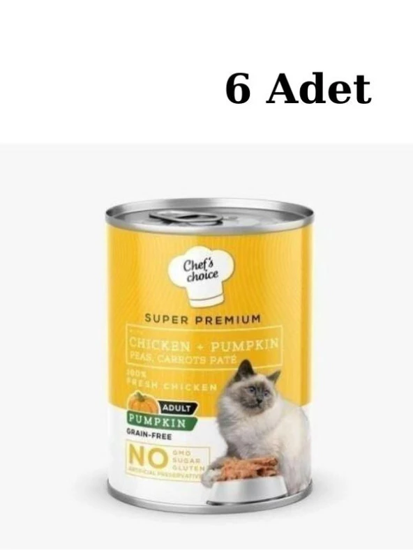 New Chefs Choice Tavuklu ve Bal Kabaklı Tahılsız Ezme Yetişkin Kedi Konservesi 400 Gr 6 Adet