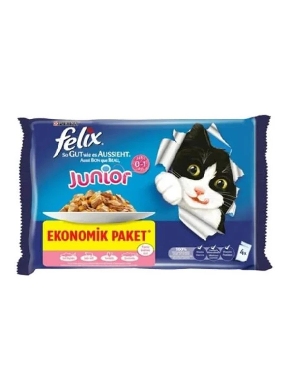 Felix Sığır ve Tavuk Etli Yavru Kedi Yaş Maması 4x85 gr