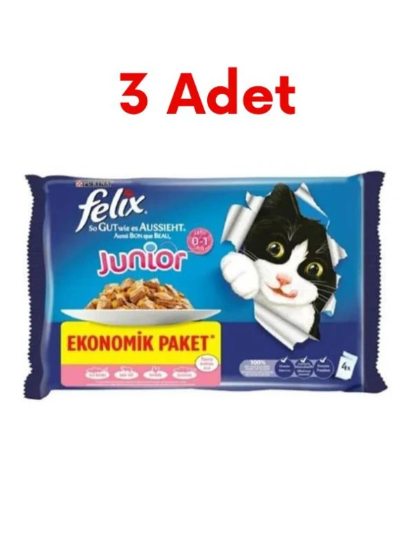 Felix Sığır ve Tavuk Etli Yavru Kedi Yaş Maması Multipack 3lü Paket 85 Gr x 12