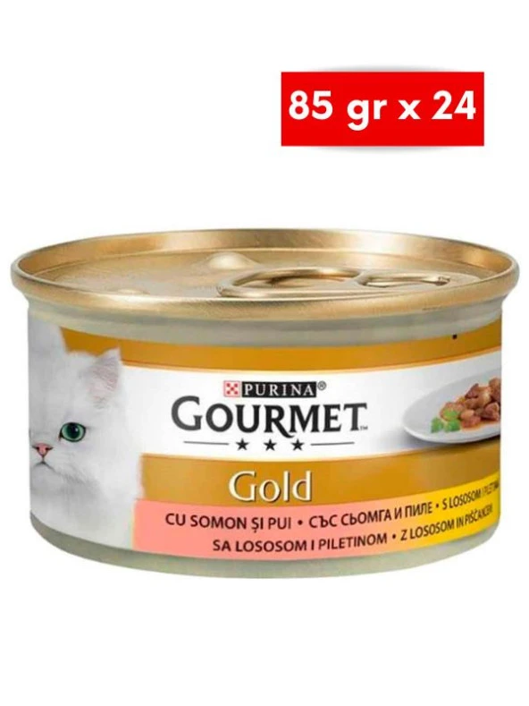 Gourmet Gold Parça Etli Soslu Somonlu Tavuklu Kedi Konservesi 85 gr x 24 Adet